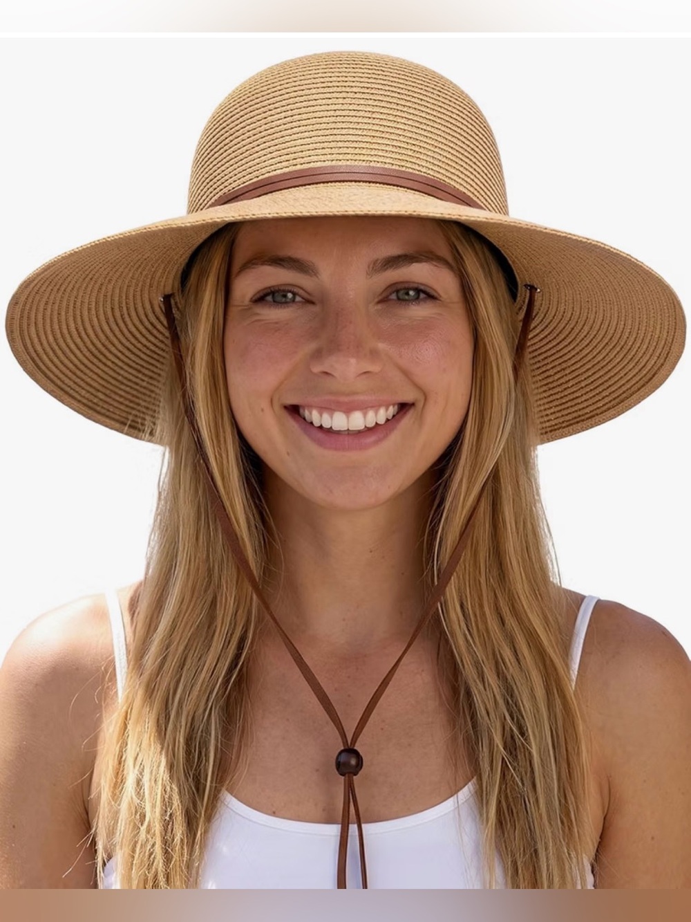 NWOT FURTALK Women’s Wide Brim Straw Sun Hat M Adjustable